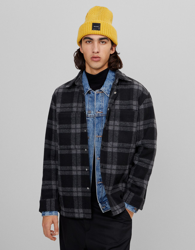 Bershka Sobrecamisa Cuadros Hombre Xs Gris en oferta