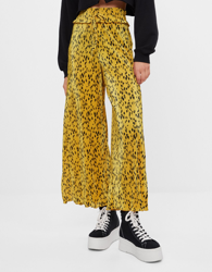 Bershka Pantalón Culotte Plisado Mujer Xs Mostaza precio