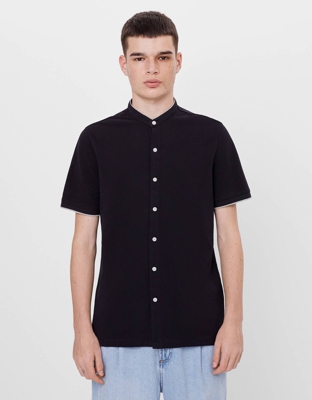 Bershka Camisa Con Cuello Mao Hombre M Negro