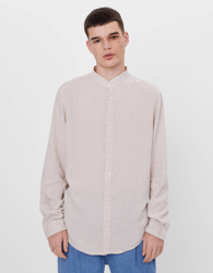 Bershka Camisa De Lino Con Cuello Mao Hombre Xs Beige características