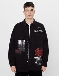 Bershka Sobrecamisa Print Hombre Xs Negro características