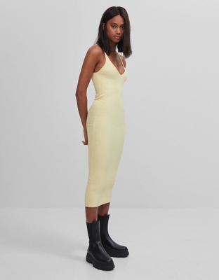 Bershka Vestido Midi Tirantes Mujer L Amarillo