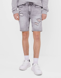 Bershka Bermuda Denim Skinny Fit Hombre 34 Gris en oferta