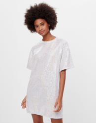 Bershka Vestido Camiseta Glitter Mujer M Plata características