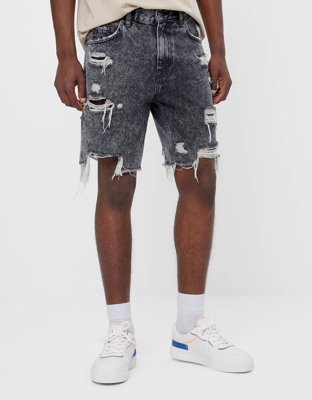 Bershka Bermuda Denim Rotos Hombre 46 Gris
