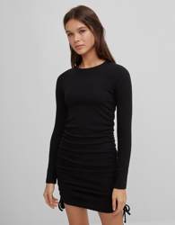 Bershka Vestido Rib Frunces Mujer S Negro precio