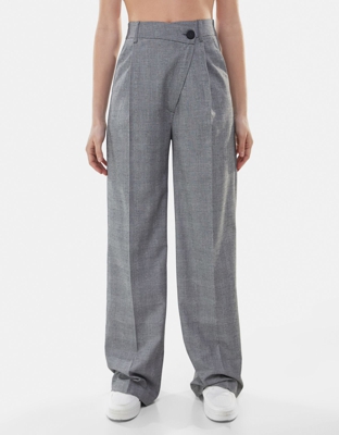Bershka Pantalón Wide Leg Mujer 34 Gris