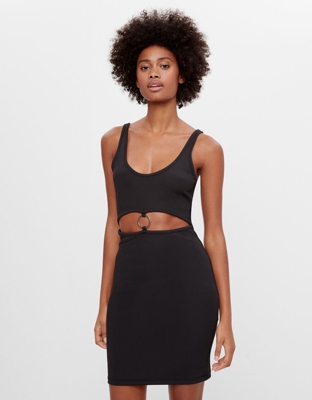 Bershka Vestido Corto Con Anilla Mujer S Negro