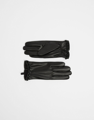 Bershka Guantes Efecto Piel Mujer Negro