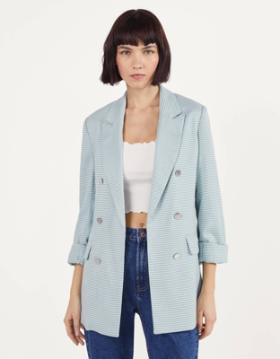 Bershka Blazer Con Manga Roll-Up Mujer Xs Turquesa