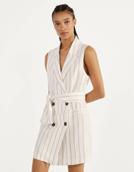 Bershka Chaleco Tipo Blazer Con Cinturón Mujer S Crudo precio