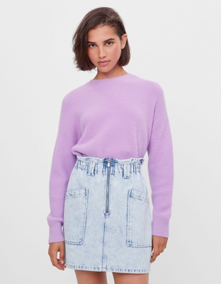 Bershka Falda Denim Con Cintura Elástica Mujer S Azul Lavado