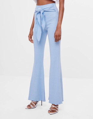 Bershka Pantalón Flare Lazo Mujer M Azul Claro