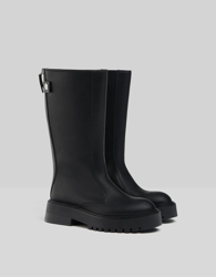 Bershka Botas Planas Media Caña Mujer 40 Negro en oferta