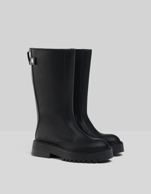 Bershka Botas Planas Media Caña Mujer 39 Negro