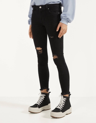 Bershka Jeans Skinny Low Waist Mujer 44 Negro