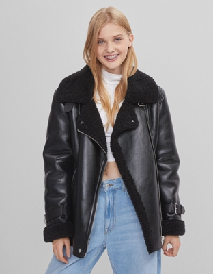 Bershka Abrigo Doble Faz Mujer M Negro