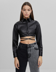 Bershka Camisa Efecto Piel Tiras Cruzadas Mujer L Negro características