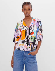 Bershka Camisa Print Multicolor Mujer S Blanco precio