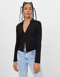 Bershka Camisa Polo Canalé Mujer S Negro en oferta
