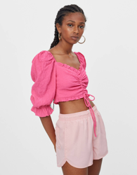Bershka Blusa Con Manga Volumen Y Fruncido Mujer Xs Fucsia características