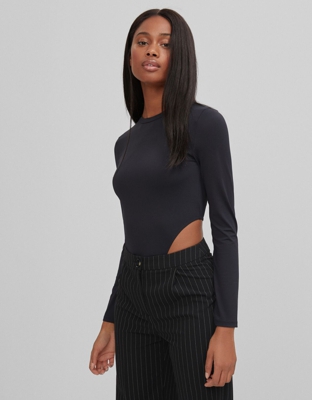 Bershka Body Manga Larga Mujer S Negro
