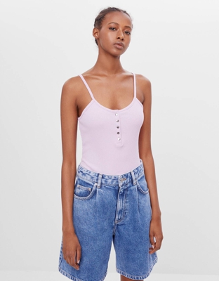 Bershka Body De Tirantes Con Botones Mujer M Morado