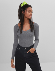 Bershka Body Detalle Pecho Mujer S Gris precio