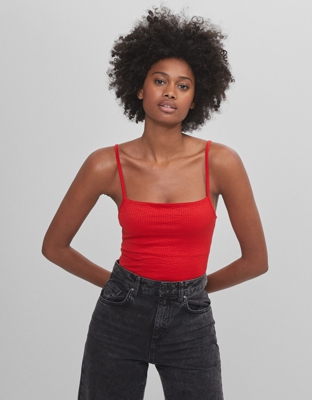 Bershka Body Tirantes Liso Mujer M Rojo