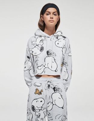 Bershka Sudadera Snoopy Cropped Mujer M Gris