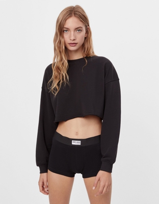 Bershka Sudadera Cropped Mujer S Negro