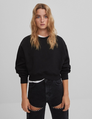 Bershka Jersey Manga Larga Mujer L Negro