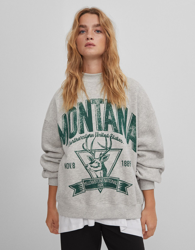 Bershka Sudadera Print Lettering Mujer L Gris características