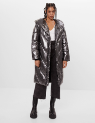 Bershka Abrigo Largo Nylon Mujer S Plata características