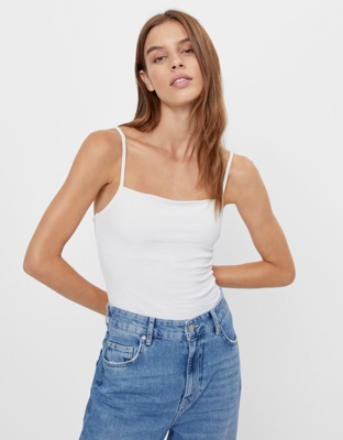 Bershka Body Tirantes Liso Mujer M Blanco Roto