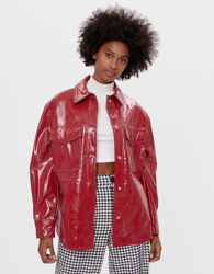 Bershka Sobrecamisa Efecto Piel Mujer M-L Rojo características