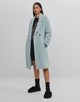 Bershka Abrigo Hombro Caído Mujer M Turquesa