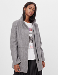 Bershka Abrigo Paño Mujer L Gris en oferta