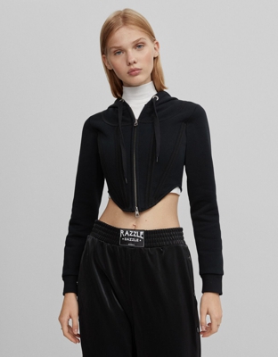 Bershka Chaqueta Felpa Corsé Mujer Xs Negro