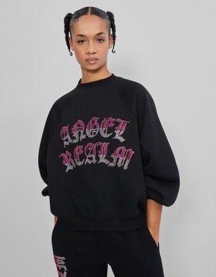 Bershka Sudadera Texto Strass Mujer Xs Negro