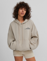 Bershka Sudadera Texto Capucha Mujer L Camel en oferta