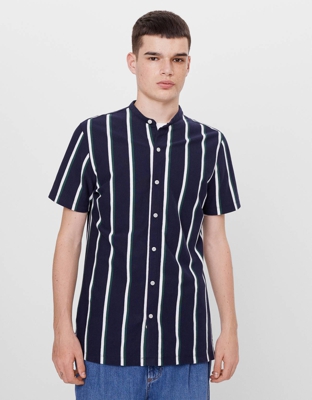 Bershka Camisa De Rayas Hombre M Marino