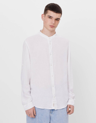 Bershka Camisa De Lino Con Cuello Mao Hombre Xl Blanco precio