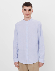 Bershka Camisa De Lino Con Cuello Mao Hombre Xs Azul Claro precio