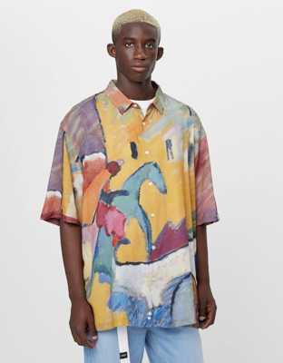 Bershka Camisa Kandinsky Hombre L Mostaza