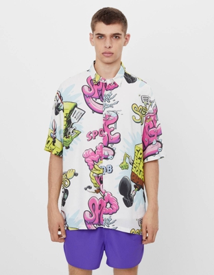 Bershka Camisa Bob Esponja Hombre Xl Fucsia