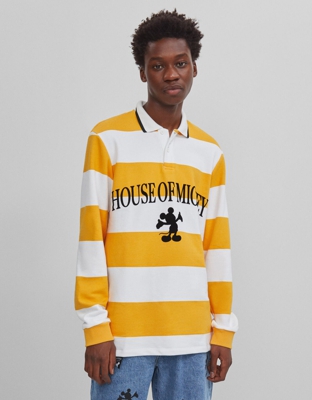 Bershka Polo Manga Larga Mickey Mouse Hombre L Mostaza