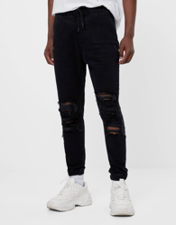 Bershka Jeans Jogger Con Rotos Hombre M Negro precio