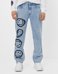 Bershka Jeans 90'S Smiley Hombre 38 Azul Lavado características