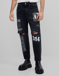 Bershka Jeans Loose Print Hombre 44 Negro precio